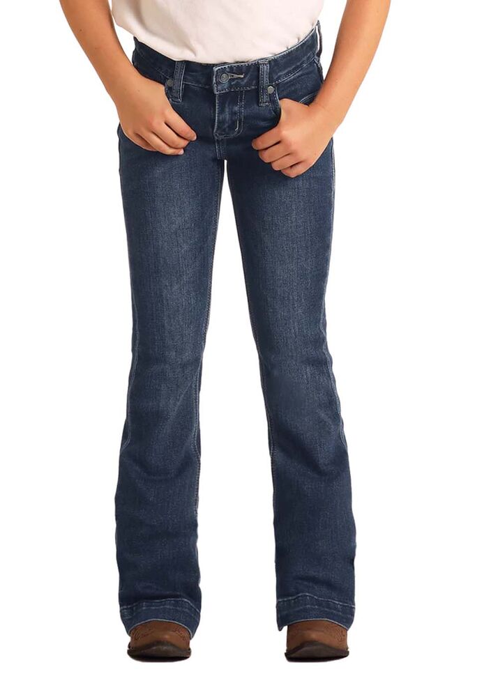 image of Girl's Mid Rise Relaxed Fit Trouser, Dark Wash