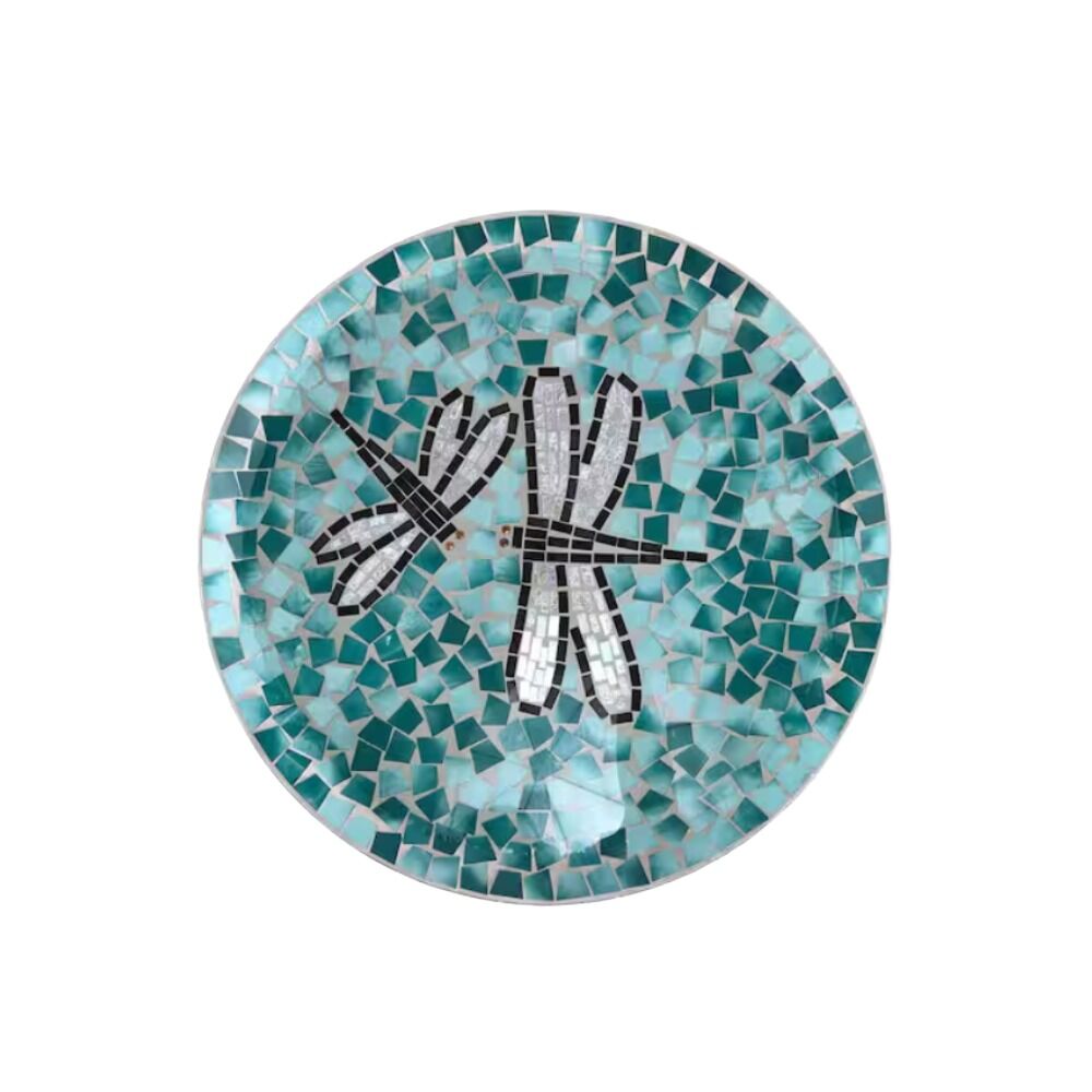 image of Mosaic Glass Dragonfly Birdbath