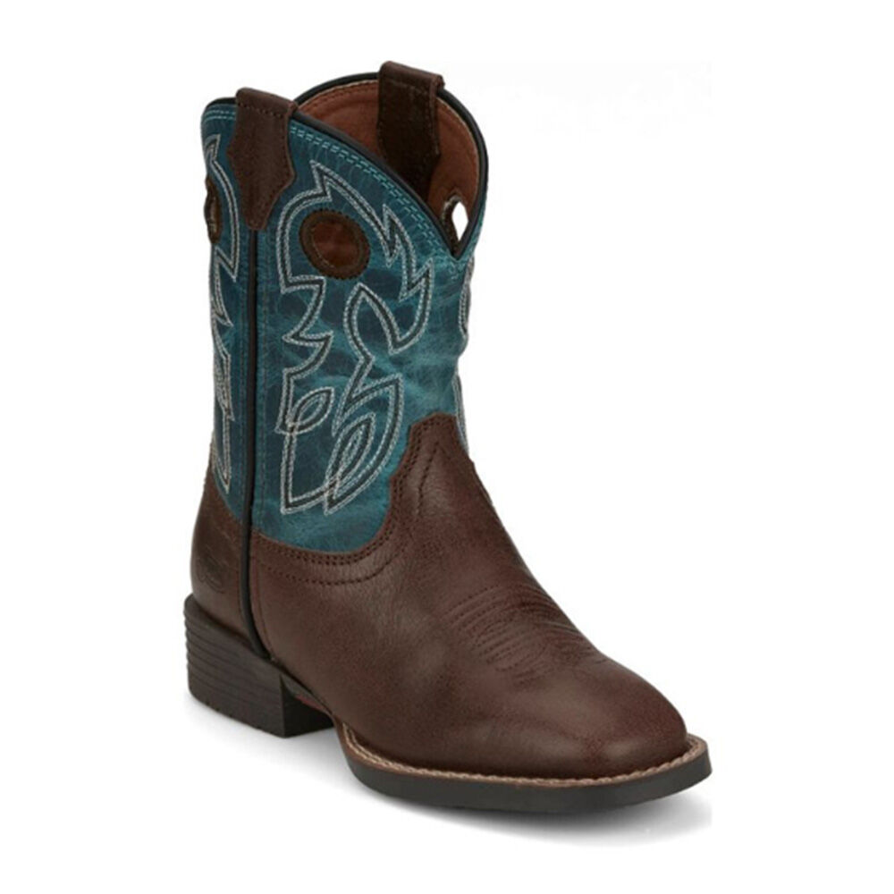 image of Boy's Walnut Brown and Turquoise Bowling Western Boots