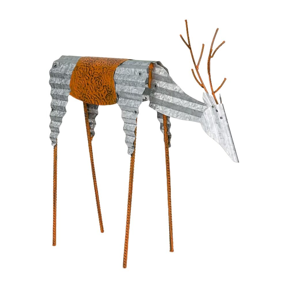 image of Rustic Metal Grazing Reindeer Decor