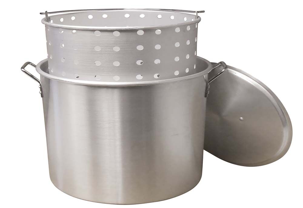 image of Aluminum Boiling Pot with Basket and Lid, 15 qt