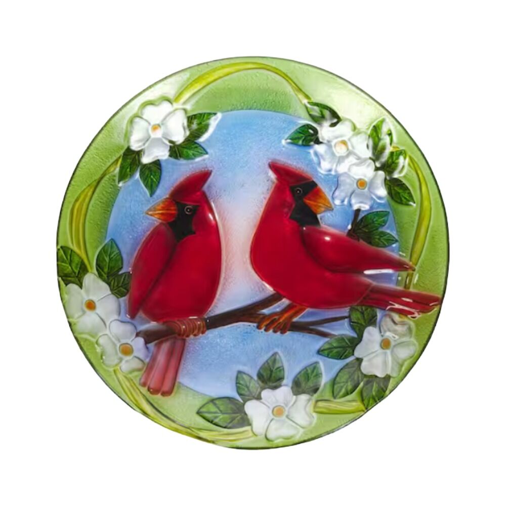 image of Glass Cardinal Birdbath, 18 in