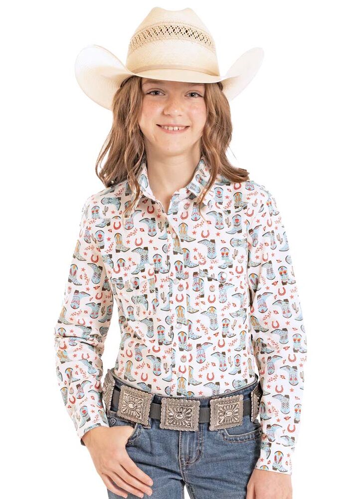 image of Girls' Floral Boot Print Long Sleeve Snap Shirt