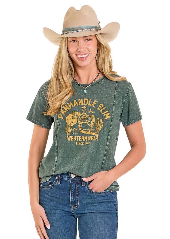 image of Women's Distressed Raw Hem Graphic T-shirt, Green