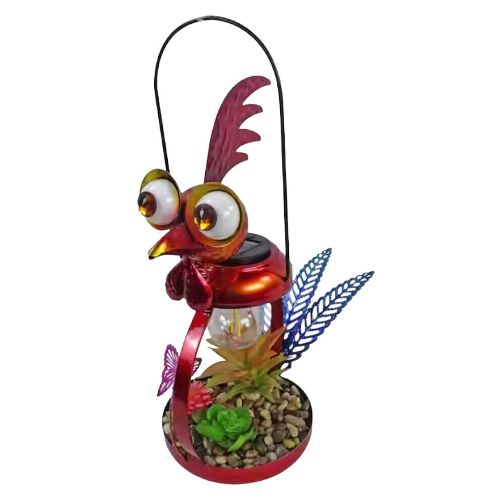 image of Silly Solar Metal Rooster Decor