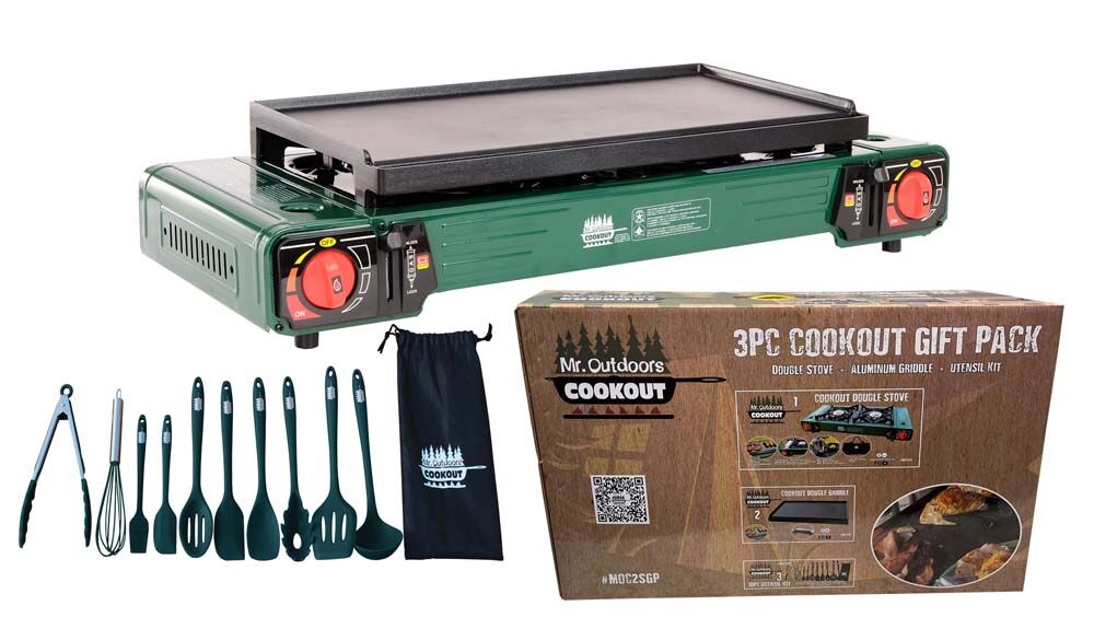 image of Mr. Outdoors Cookout Double Butane Stove with Carry Bag, 18 in, 10 pc