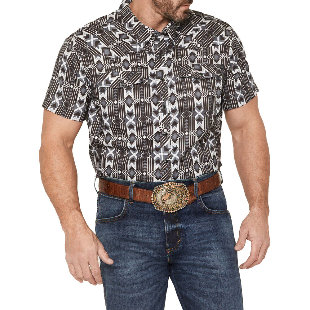 image of Men's Southwestern Print Short Sleeve Stretch Shirt