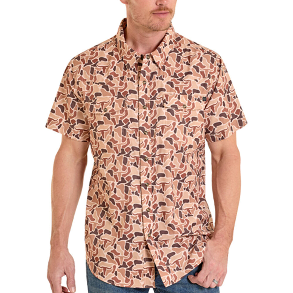 image of Men's Tek Skull Camo Print Short Sleeve Snap Shirt