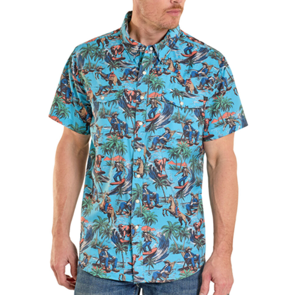 image of Men's Tek Tropical Cowboy Print Short Sleeve Snap Shirt