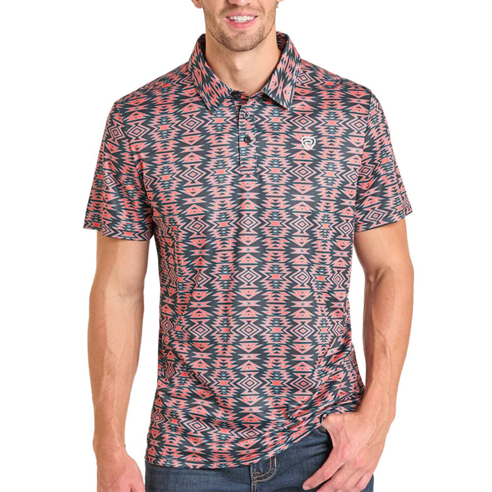image of Men's Tiger Aztec Print Short Sleeve Polo Shirt