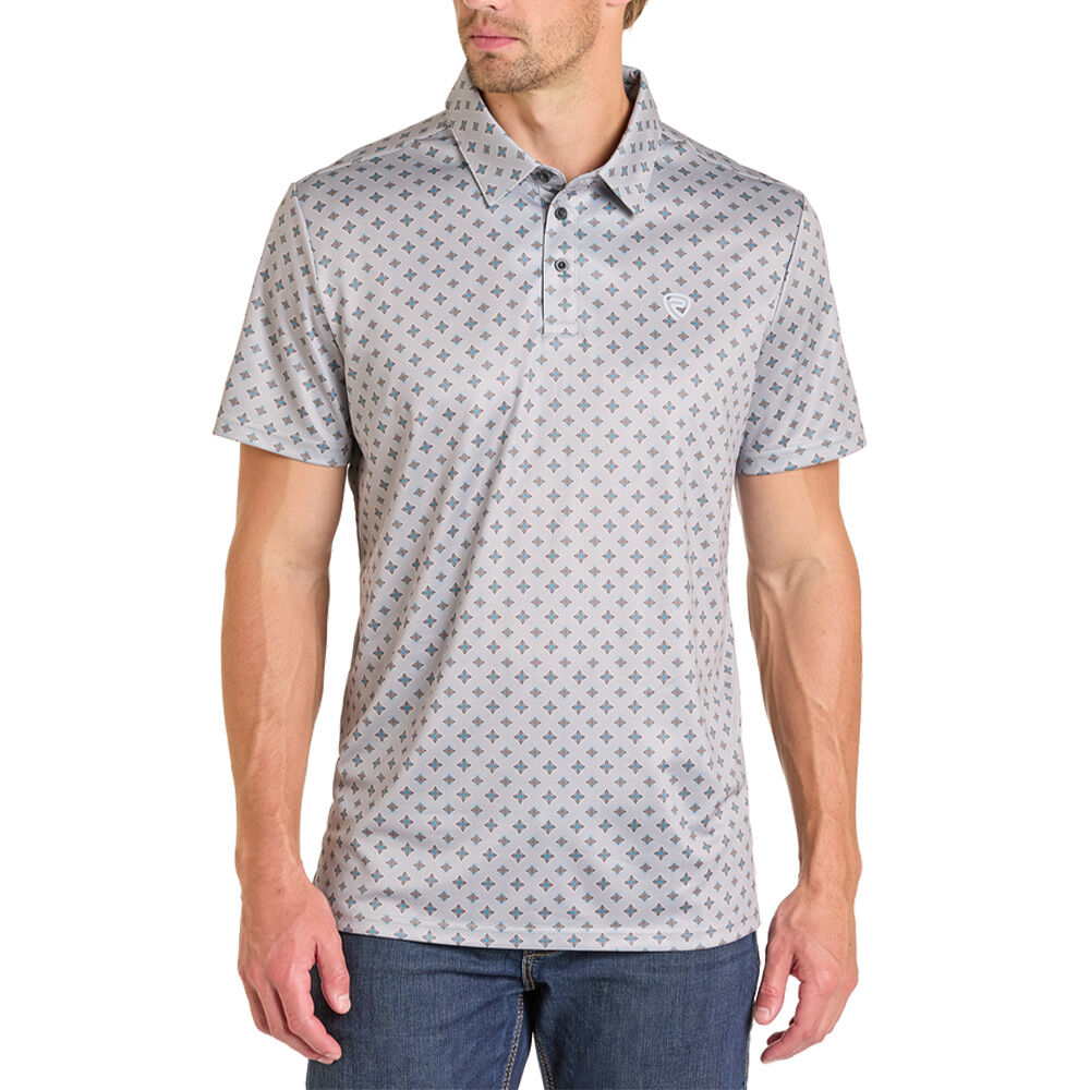 image of Men's Grey Geo Print Short Sleeve Polo Shirt