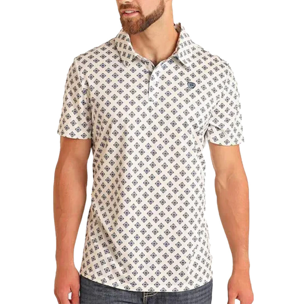 image of Men's Geo Allover Print Short Sleeve Polo Shirt