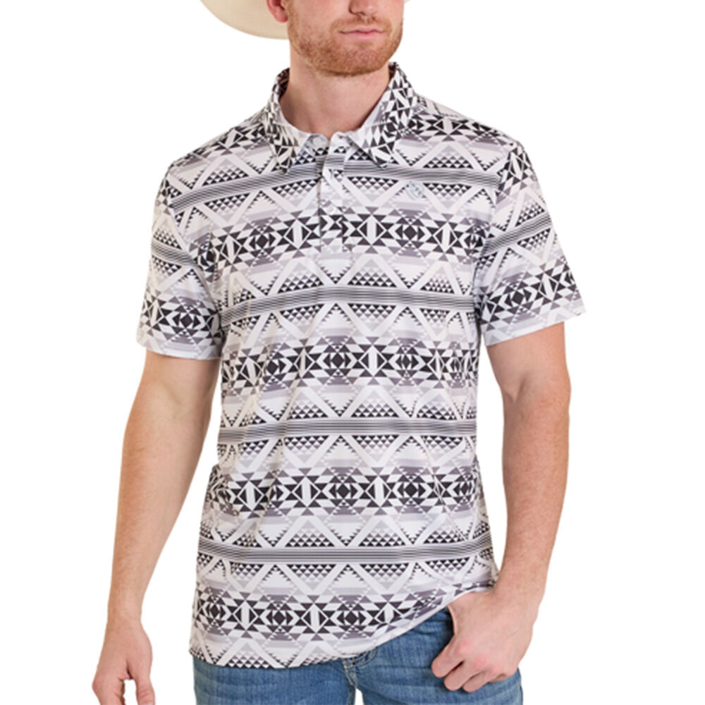 image of Men's White Southwestern Print Short Sleeve Polo Shirt