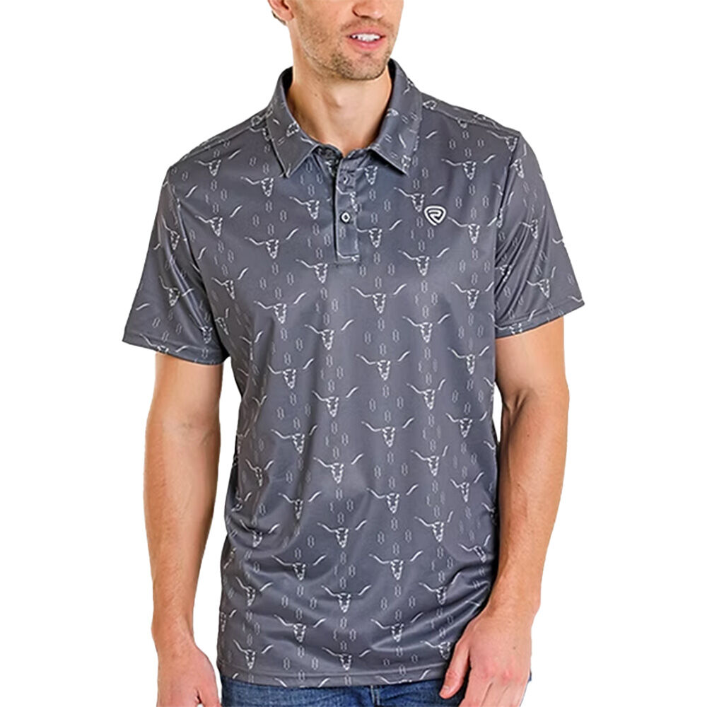 image of Mens Short Sleeve Longhorn Print Polo