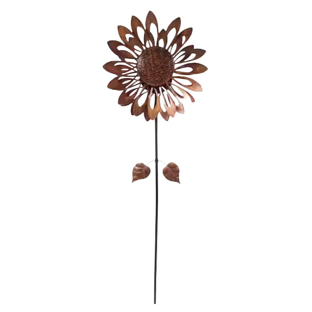 image of Antique Kinetic Flower Wind Spinner Stake, Bronze