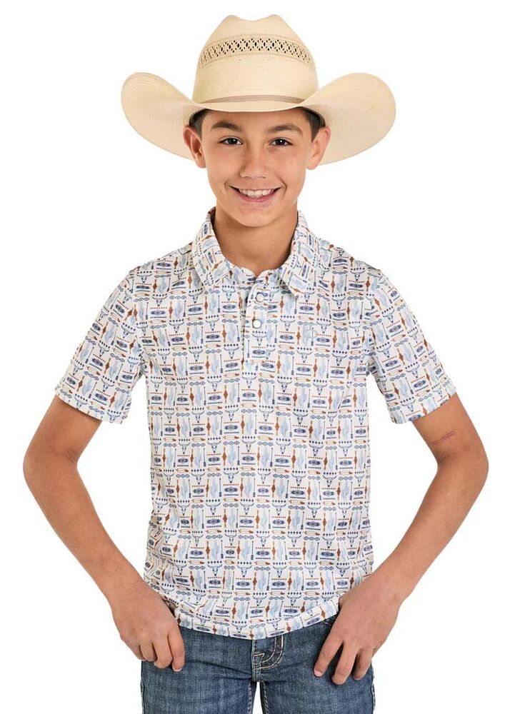 image of Boys' Western Print Polo, White