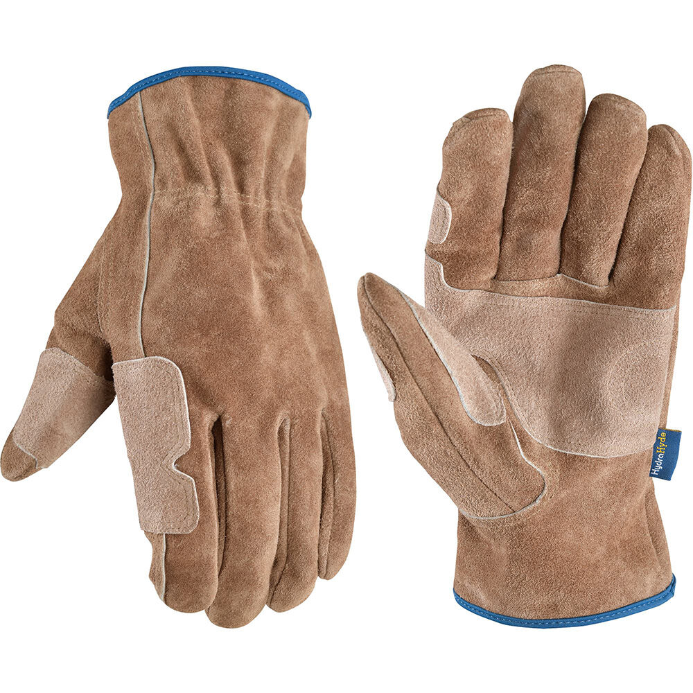 image of Men's HydraHyde Leather Shirred Wrist Gloves, Brown