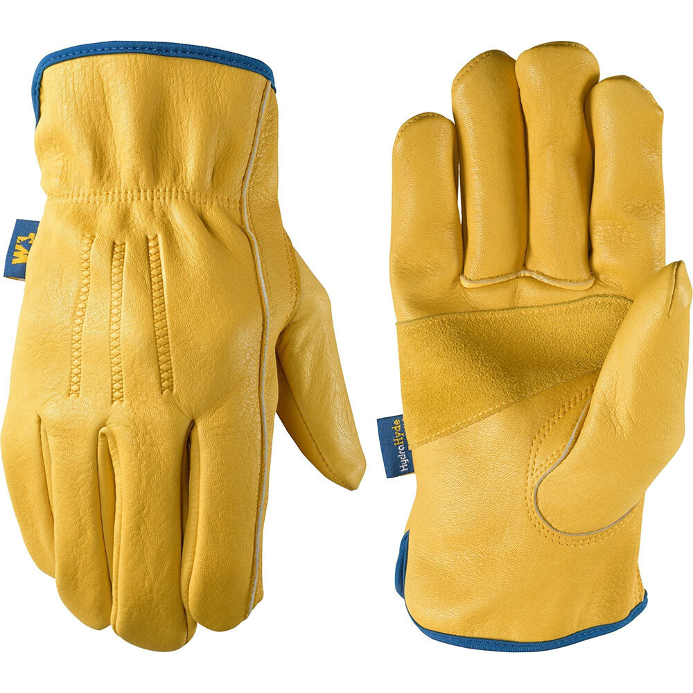 image of Men's HydraHyde Leather Shirred Wrist Gloves, Gold
