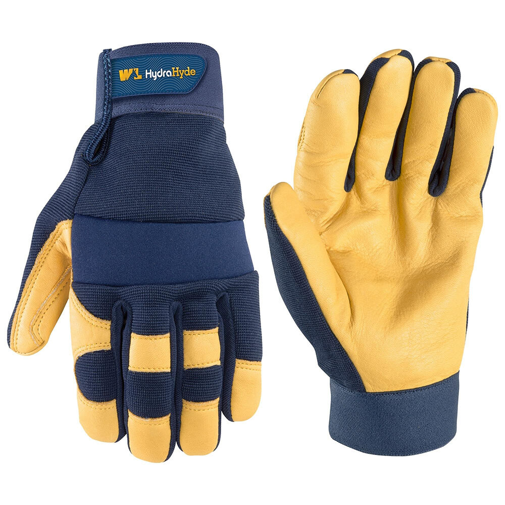 image of Men's HydraHyde Leather Hybrid Adjustable Wrist Gloves, Blue