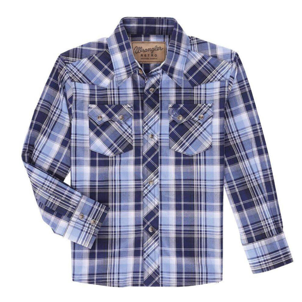 image of Boy's Retro Plaid Long Sleeve Shirt