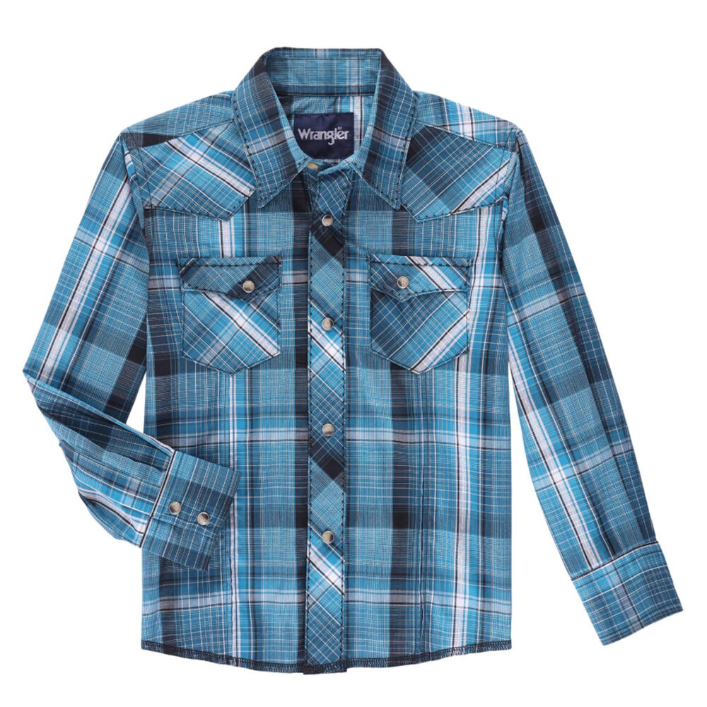 image of Boy's Western Plaid Long Sleeve Shirt