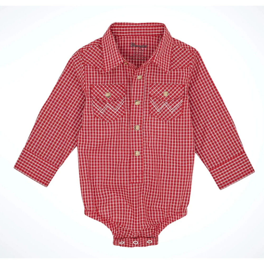 image of Infant Boy's Plaid Western Long Sleeve Onesie