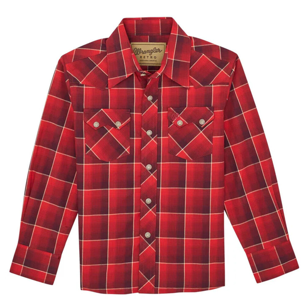image of Boy's Retro Plaid Western Long Sleeve Shirt