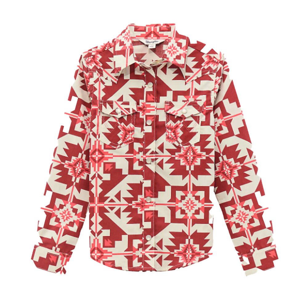 image of Girl's Geo Print Western Long Sleeve Shirt